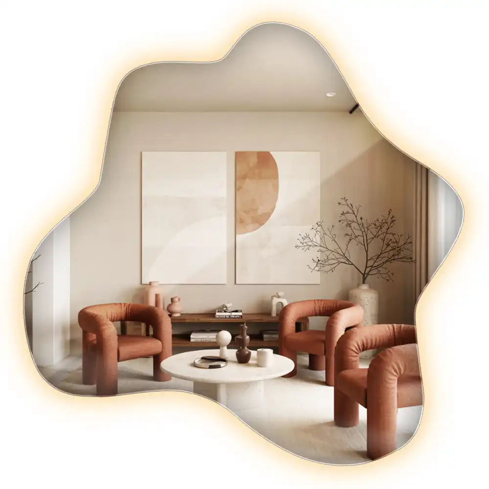 Miroir décoratif moderne en forme de tache avec éclairage intégré