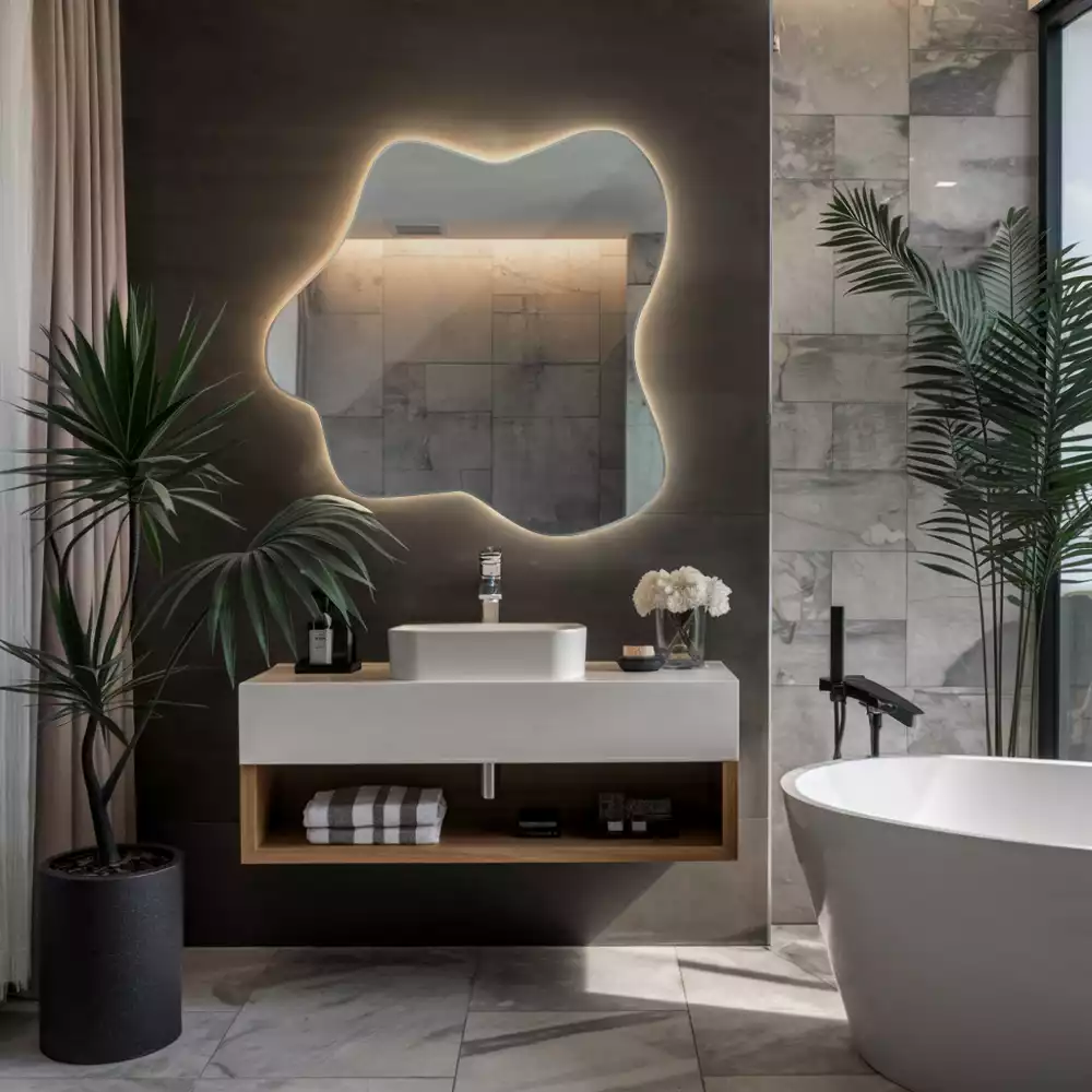 Miroir décoratif moderne en forme de tache avec éclairage intégré
