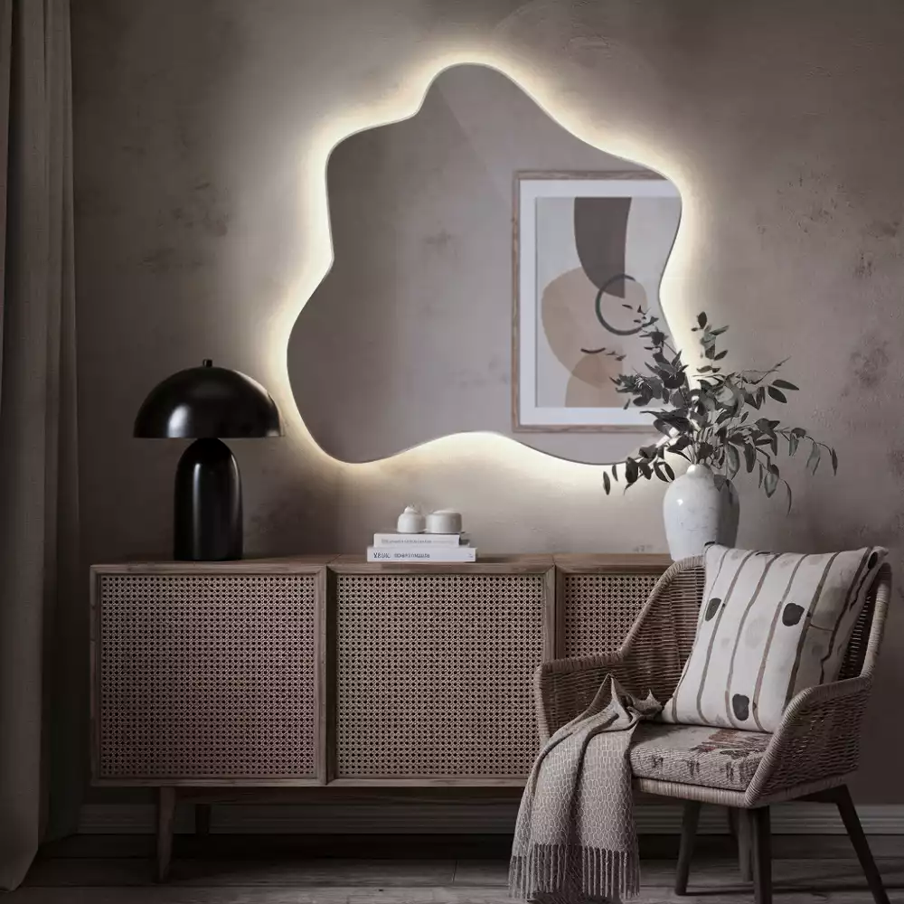 Miroir décoratif moderne en forme de tache avec éclairage intégré