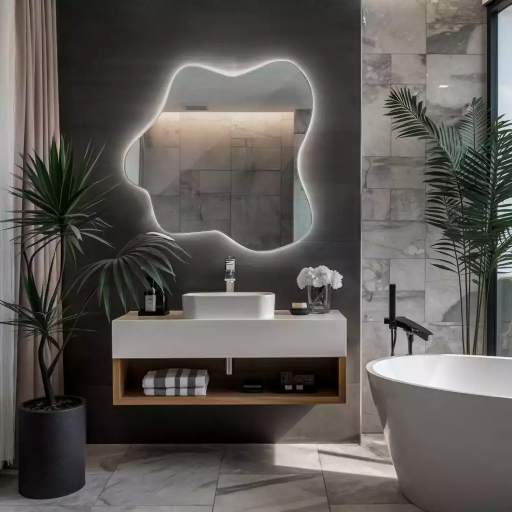 Miroir décoratif moderne en forme de tache avec éclairage intégré