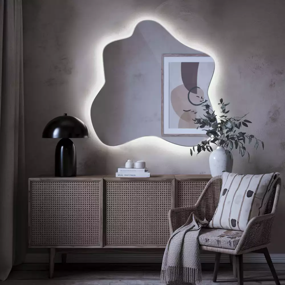 Miroir décoratif moderne en forme de tache avec éclairage intégré