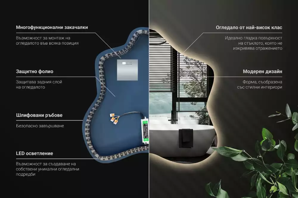 Miroir décoratif moderne en forme de tache avec éclairage intégré