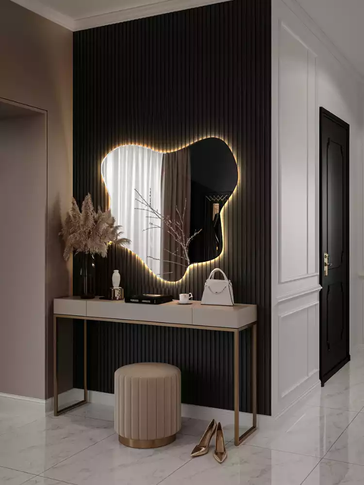 Miroir décoratif moderne en forme de tache avec éclairage intégré