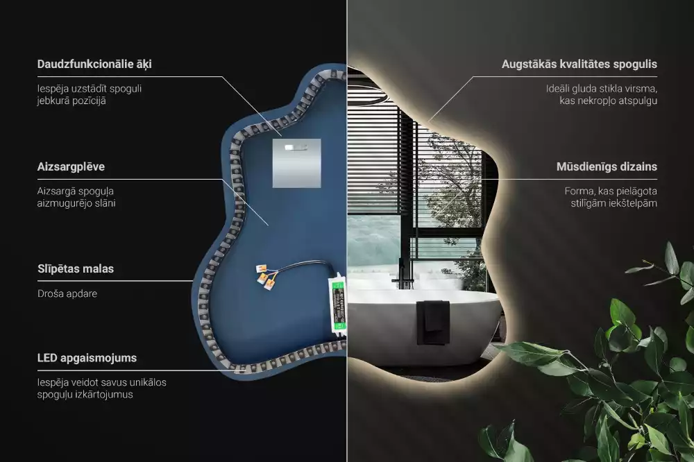 Miroir décoratif moderne en forme de tache avec éclairage intégré