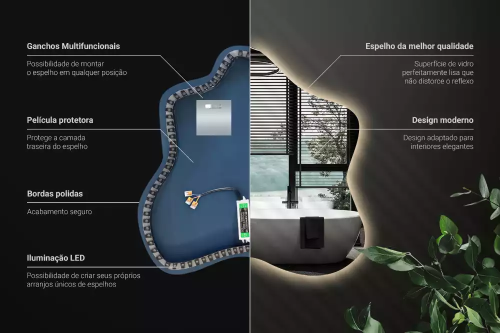 Miroir décoratif moderne en forme de tache avec éclairage intégré