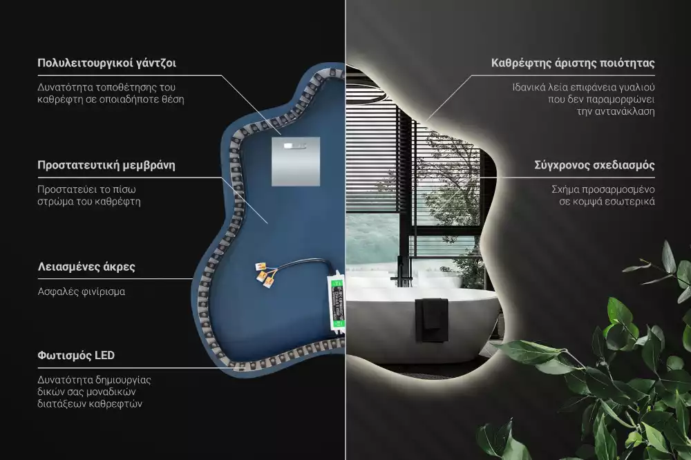 Miroir décoratif moderne en forme de tache avec éclairage intégré
