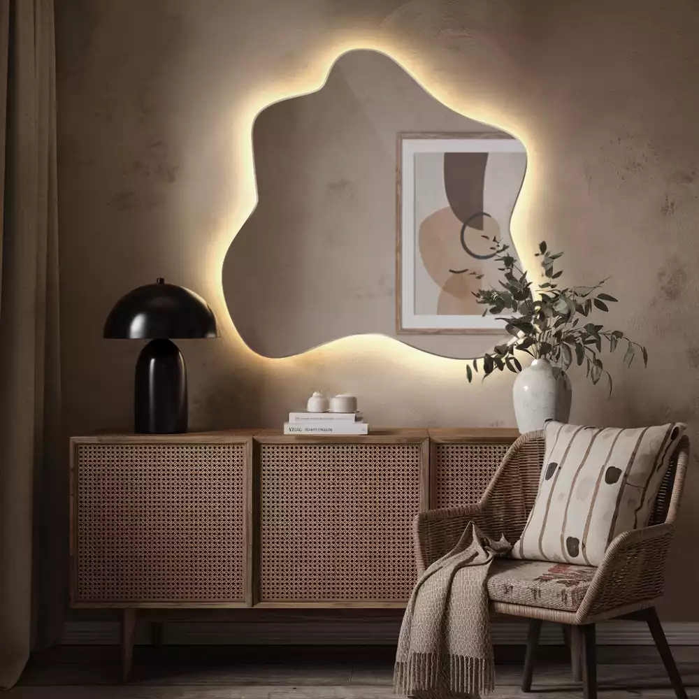 Miroir décoratif moderne en forme de tache avec éclairage intégré