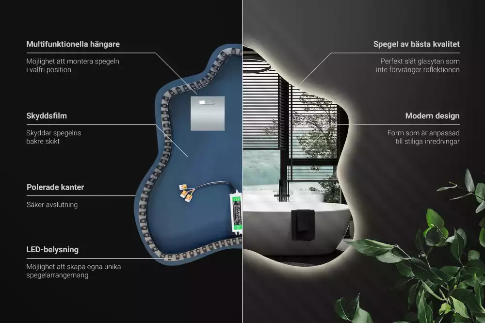Miroir décoratif moderne en forme de tache avec éclairage intégré