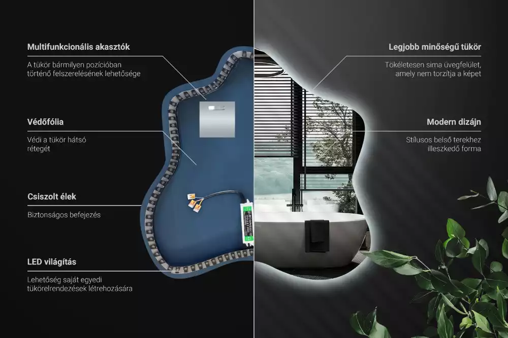 Miroir décoratif moderne en forme de tache avec éclairage intégré