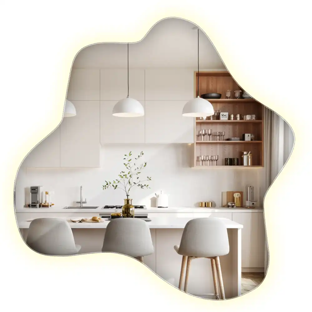 Miroir décoratif moderne en forme de tache avec éclairage intégré