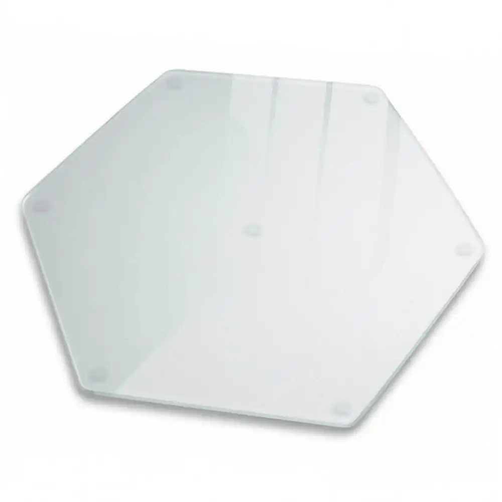 Planche à découper hexagonale en verre semi-transparent