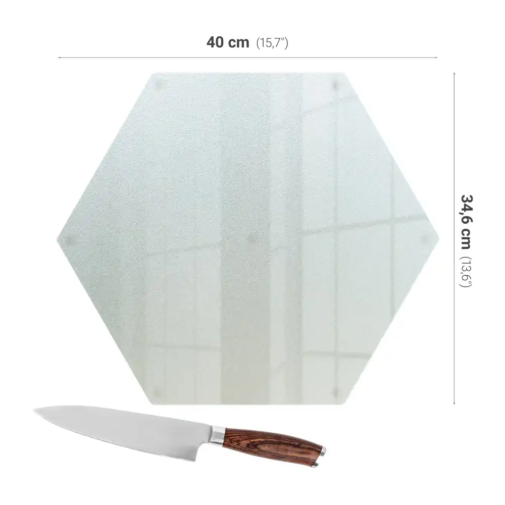 Planche à découper hexagonale en verre semi-transparent
