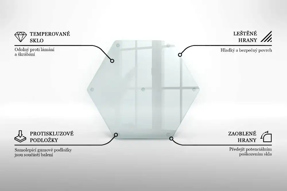 Planche à découper hexagonale en verre transparent