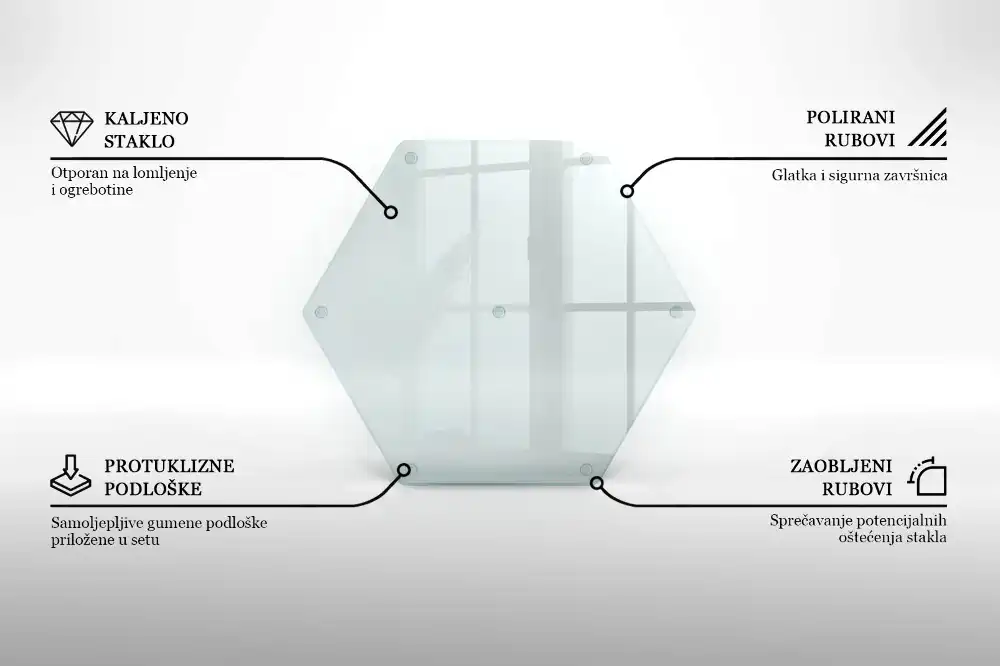 Planche à découper hexagonale en verre transparent