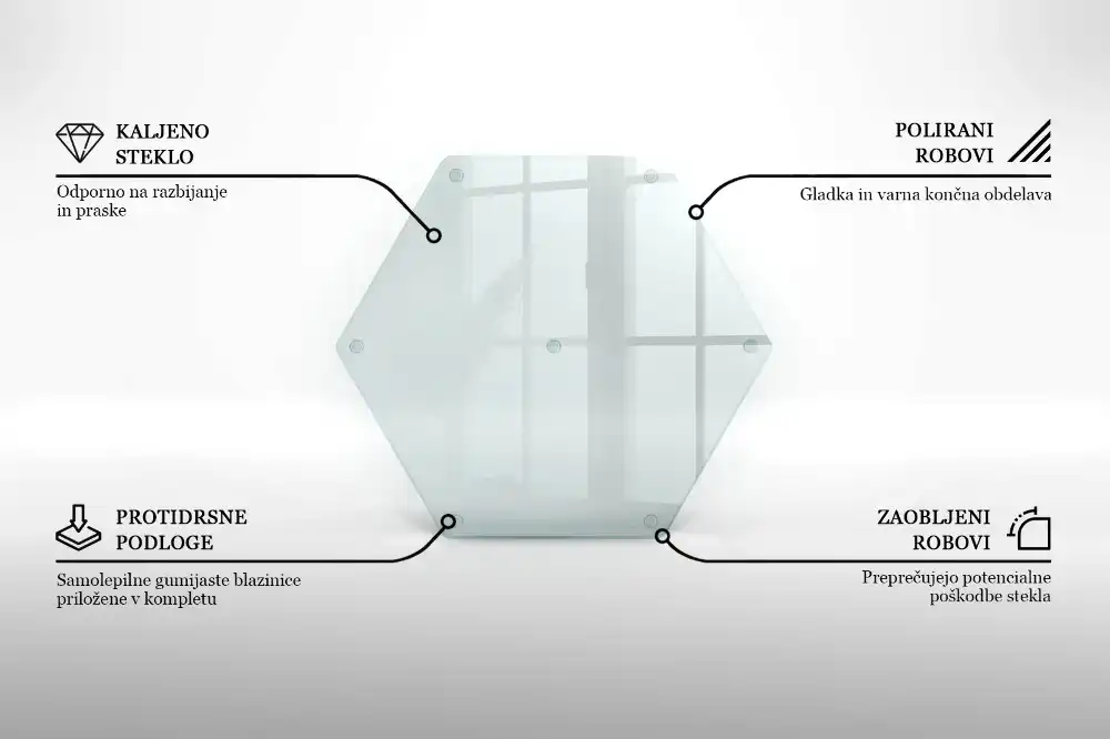 Planche à découper hexagonale en verre transparent