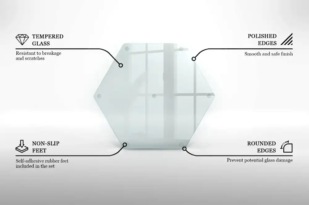 Planche à découper hexagonale en verre transparent