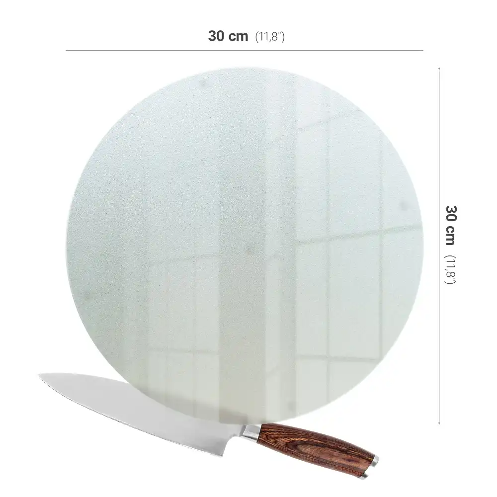 Planche à découper ronde en verre semi-transparente