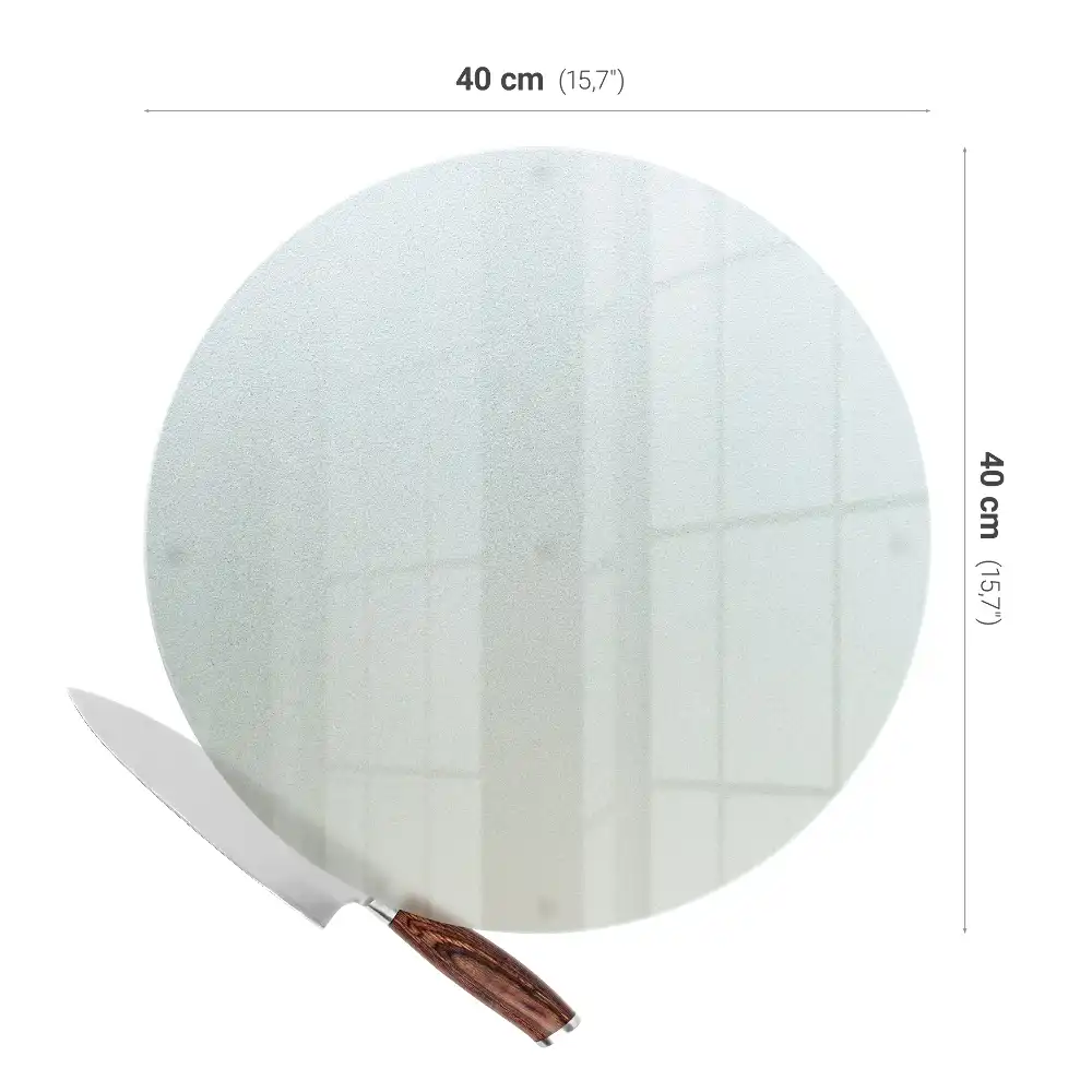 Planche à découper ronde en verre semi-transparente