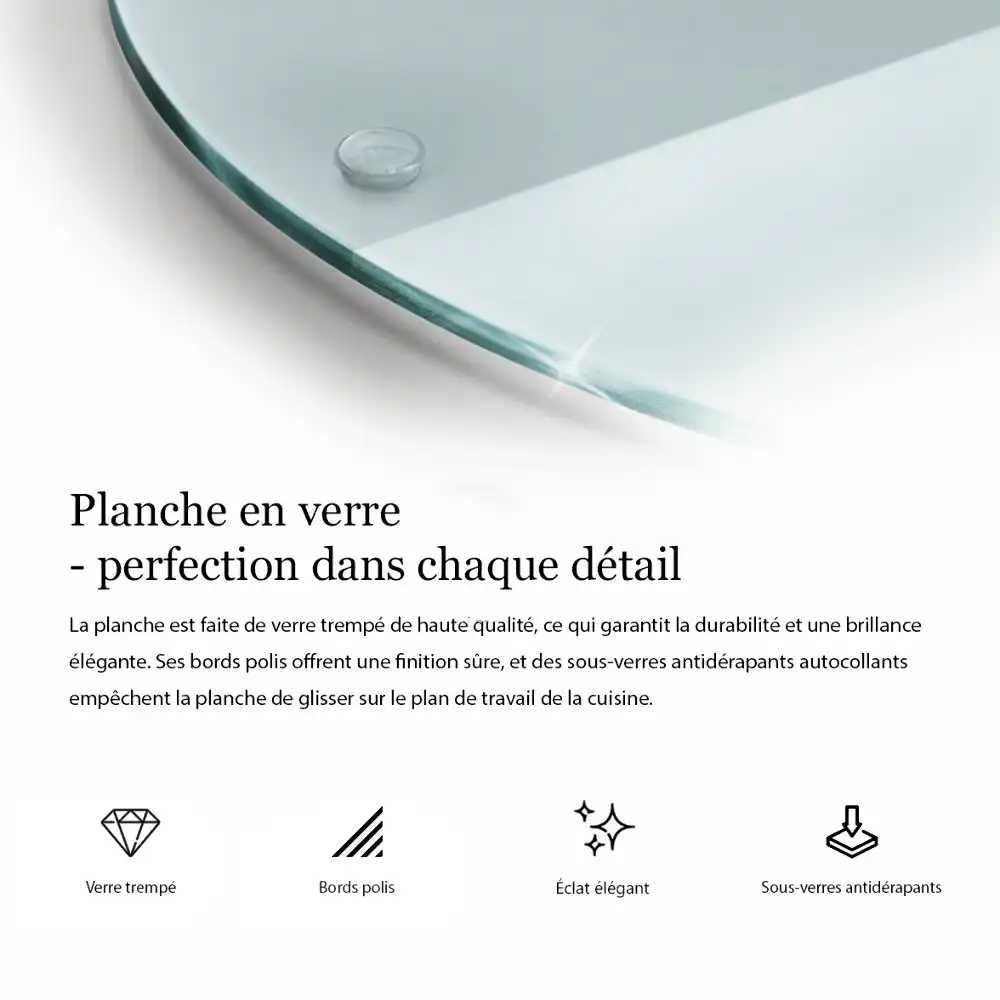 Planche à découper ronde en verre transparent