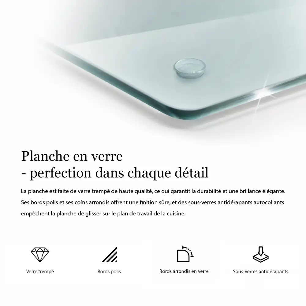 Double planche à découper en verre transparent
