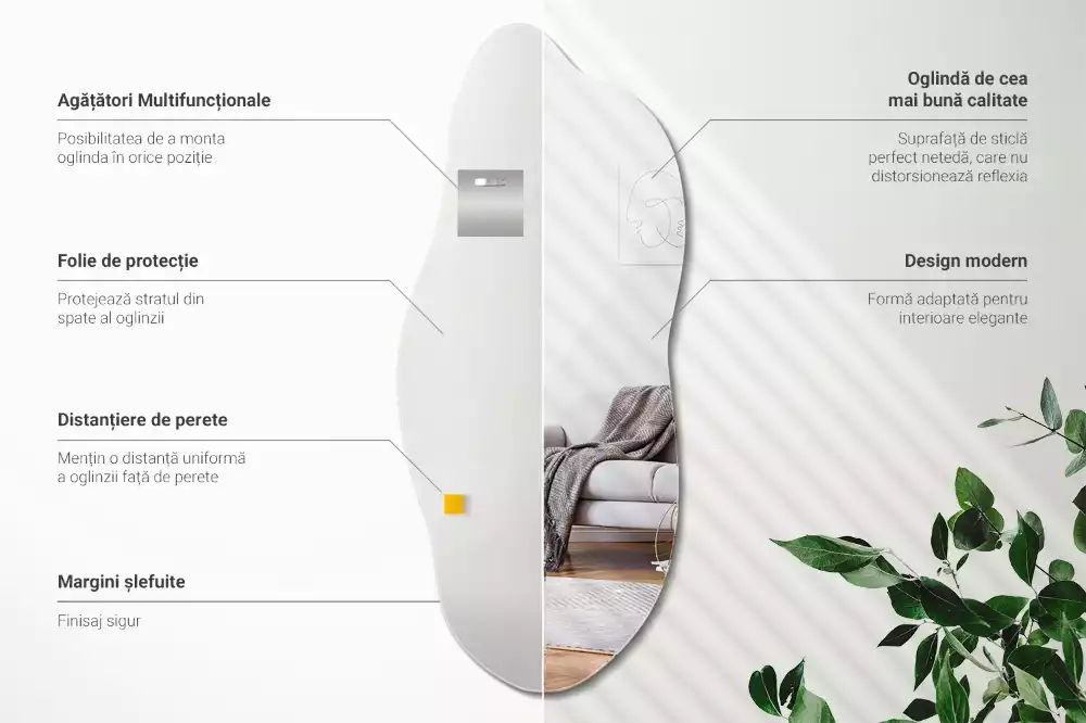 Miroir suspendu de forme organique moderne