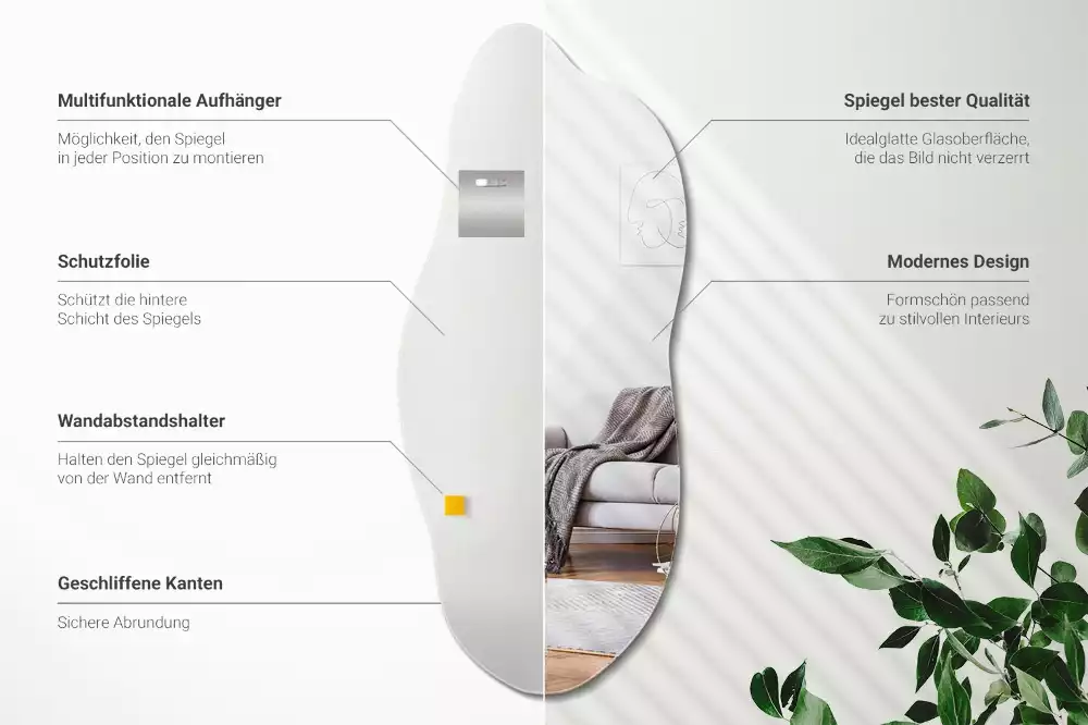 Miroir suspendu de forme organique moderne