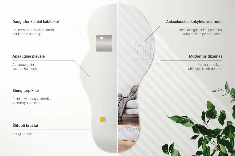 Miroir suspendu de forme organique