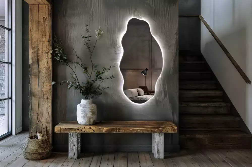 Miroir décoratif organique avec éclairage LED