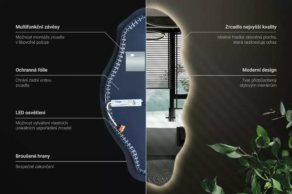 Miroir décoratif organique avec éclairage LED