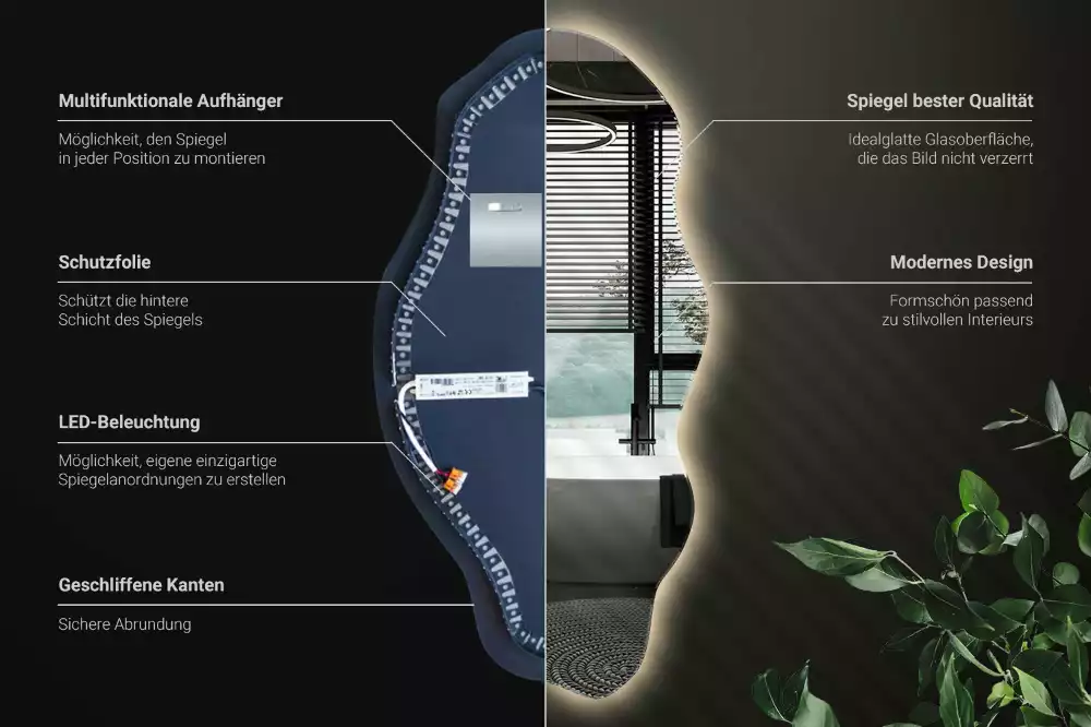 Miroir décoratif organique avec éclairage LED