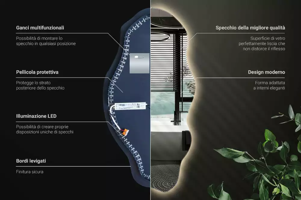 Miroir décoratif organique avec éclairage LED
