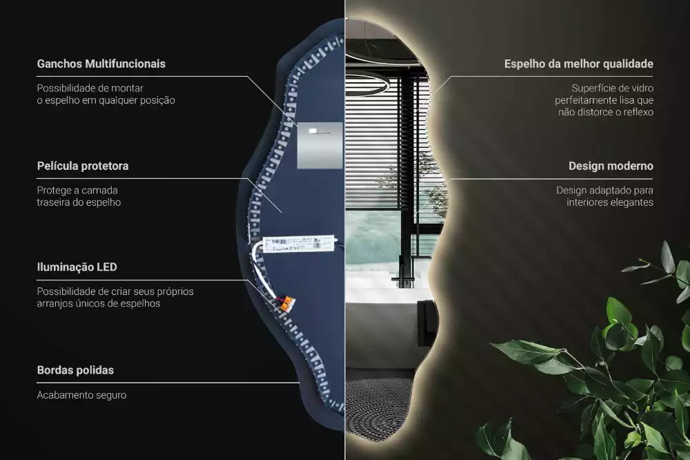 Miroir décoratif organique avec éclairage LED