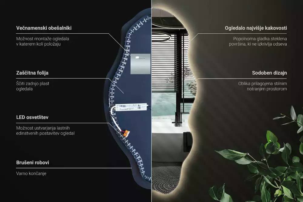 Miroir décoratif organique avec éclairage LED