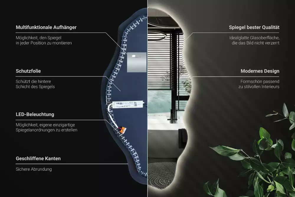 Miroir décoratif organique avec éclairage LED