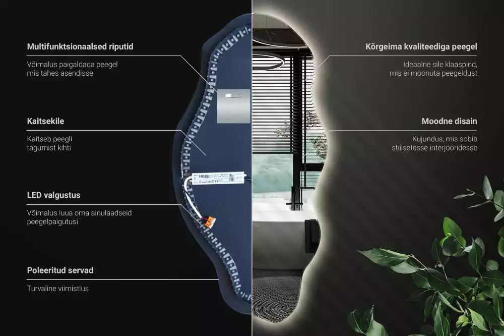 Miroir décoratif organique avec éclairage LED