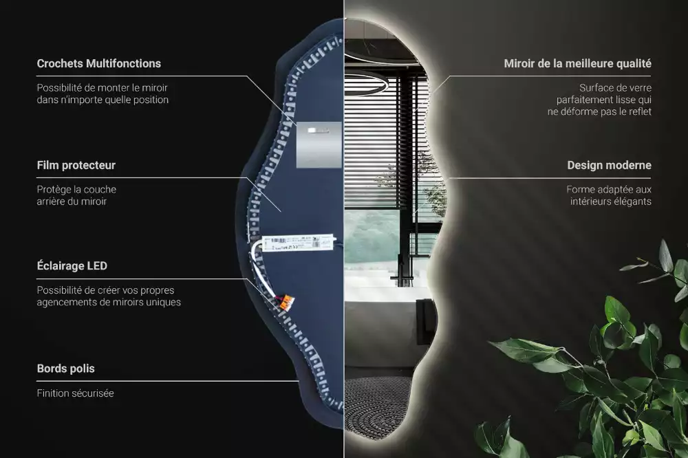 Miroir décoratif organique avec éclairage LED