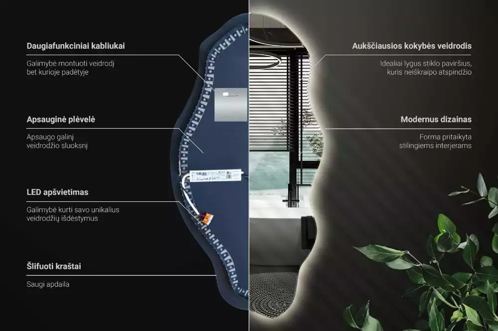 Miroir décoratif organique avec éclairage LED