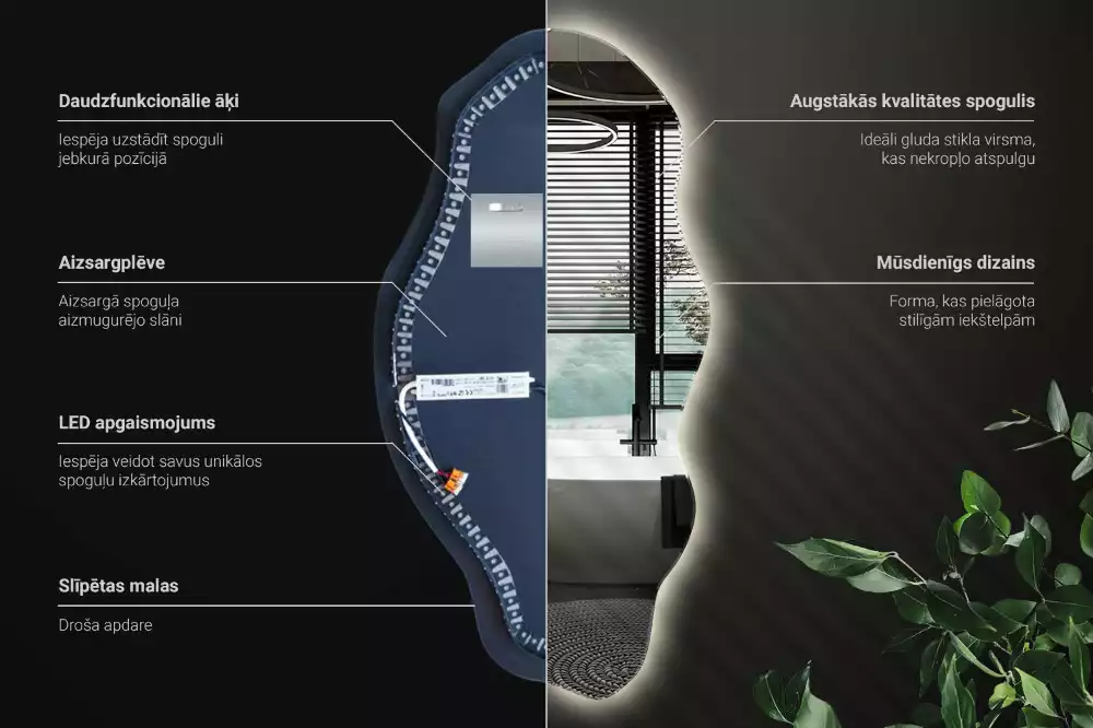 Miroir décoratif organique avec éclairage LED