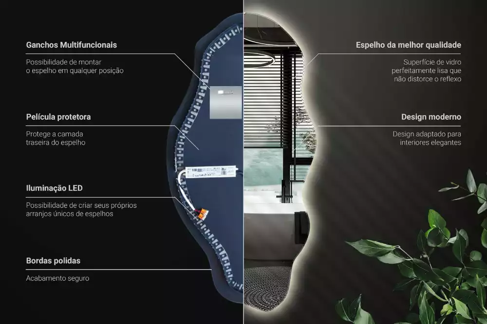 Miroir décoratif organique avec éclairage LED