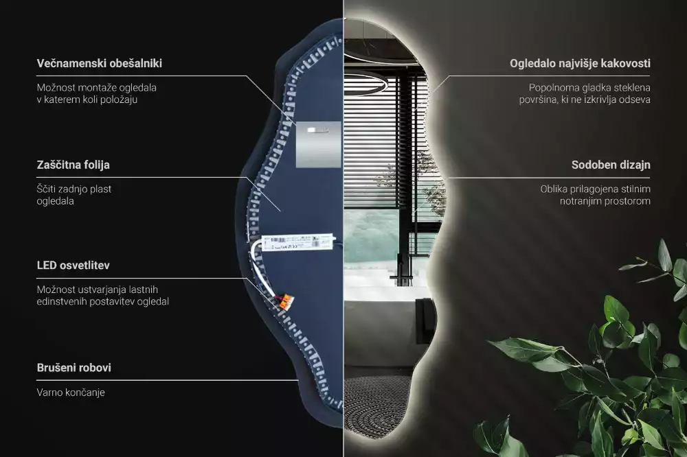 Miroir décoratif organique avec éclairage LED