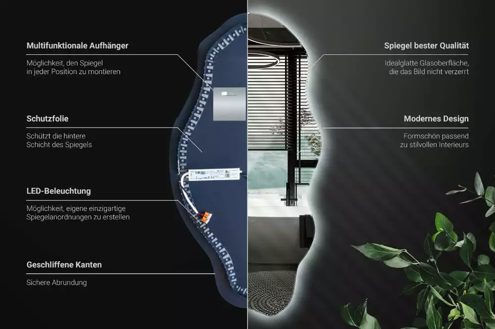 Miroir décoratif organique avec éclairage LED