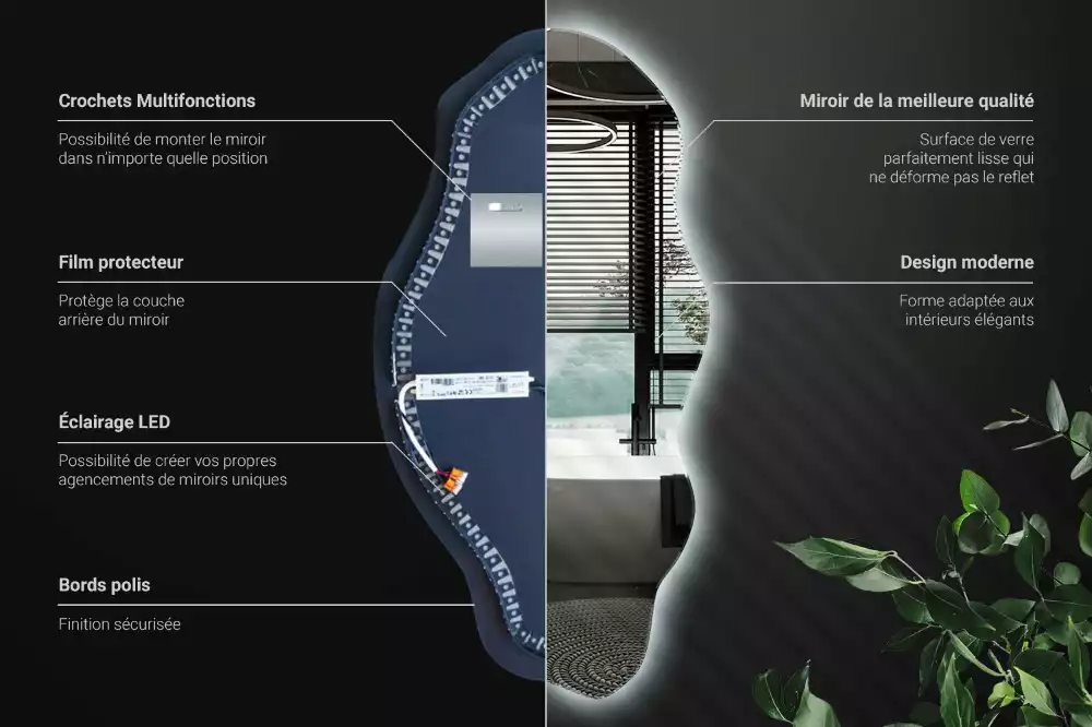 Miroir décoratif organique avec éclairage LED