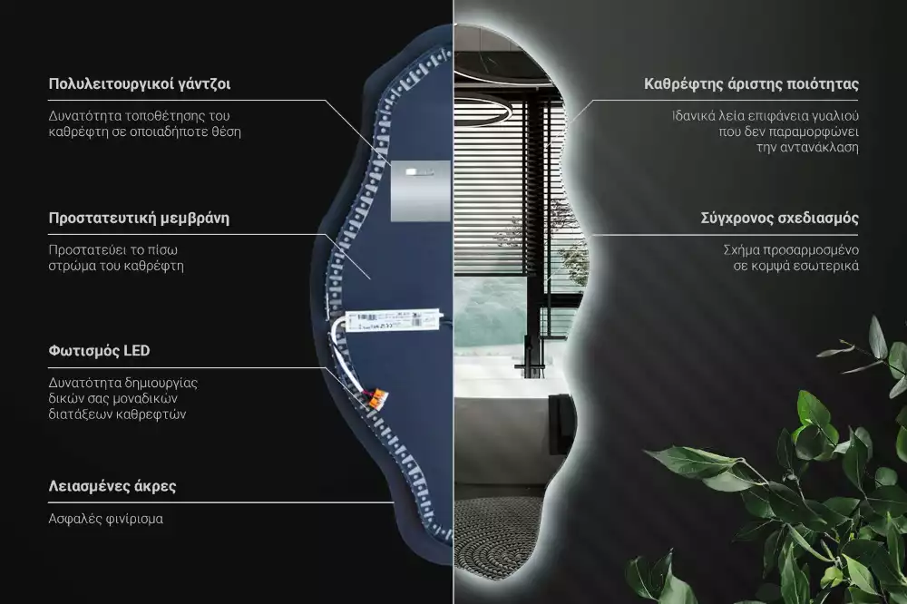 Miroir décoratif organique avec éclairage LED