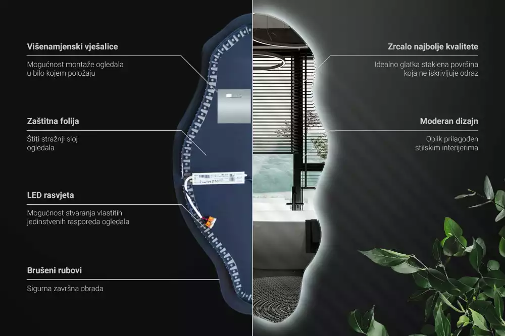 Miroir décoratif organique avec éclairage LED