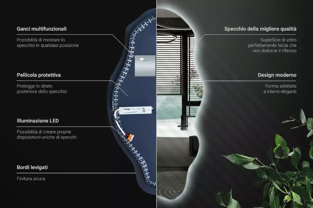 Miroir décoratif organique avec éclairage LED