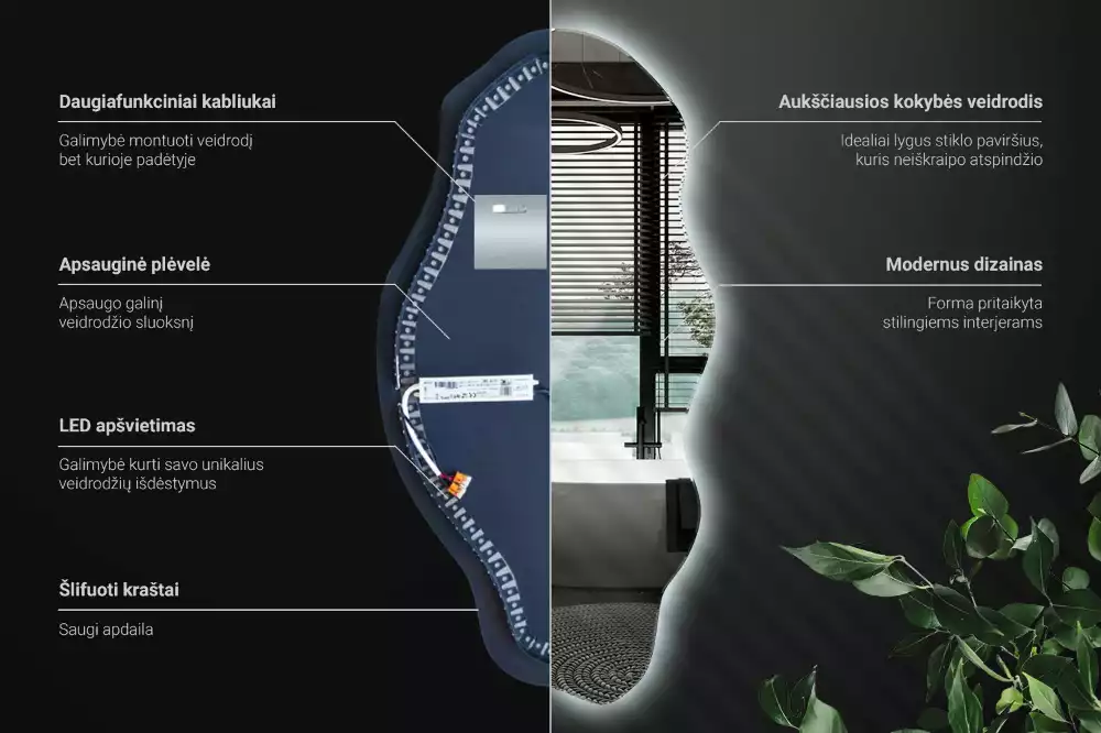 Miroir décoratif organique avec éclairage LED