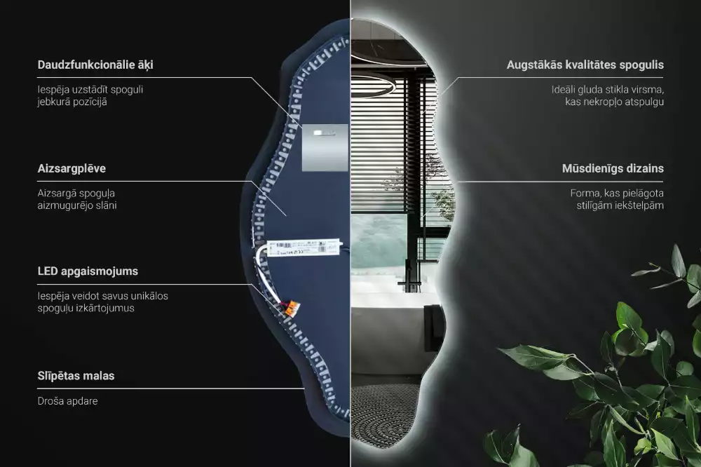 Miroir décoratif organique avec éclairage LED