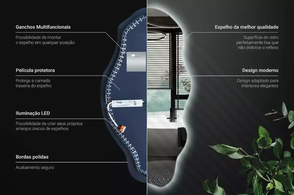 Miroir décoratif organique avec éclairage LED