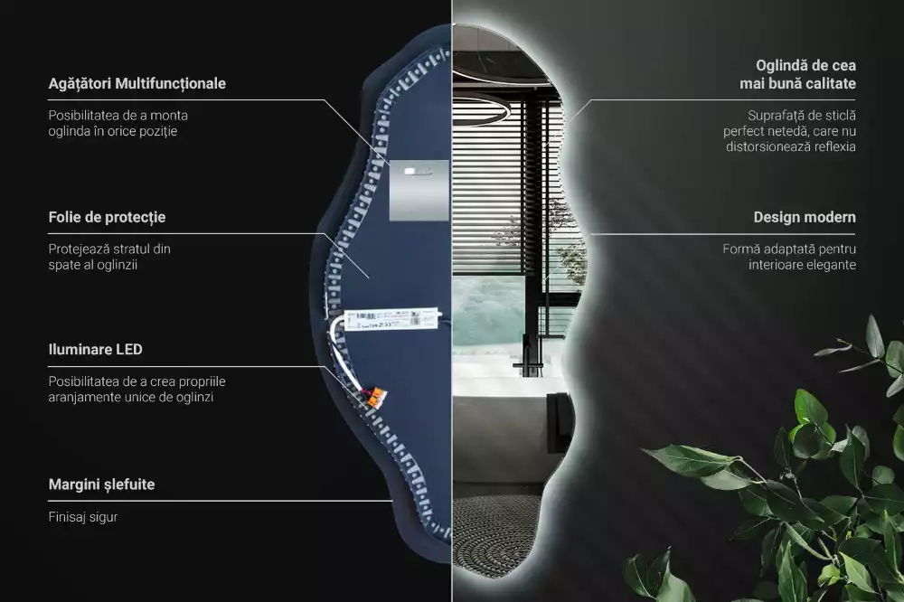 Miroir décoratif organique avec éclairage LED