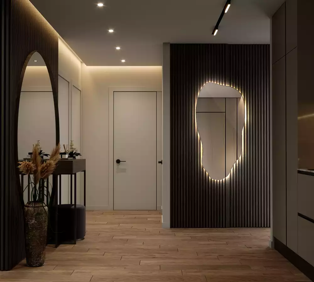 Miroir suspendu de forme organique avec éclairage LED